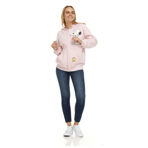 *NWT* LARGE Peanuts SNOOPY Women's Full Zip Sweatshirt Hoodie L Pink EMBROIDERY - Picture 8 of 15